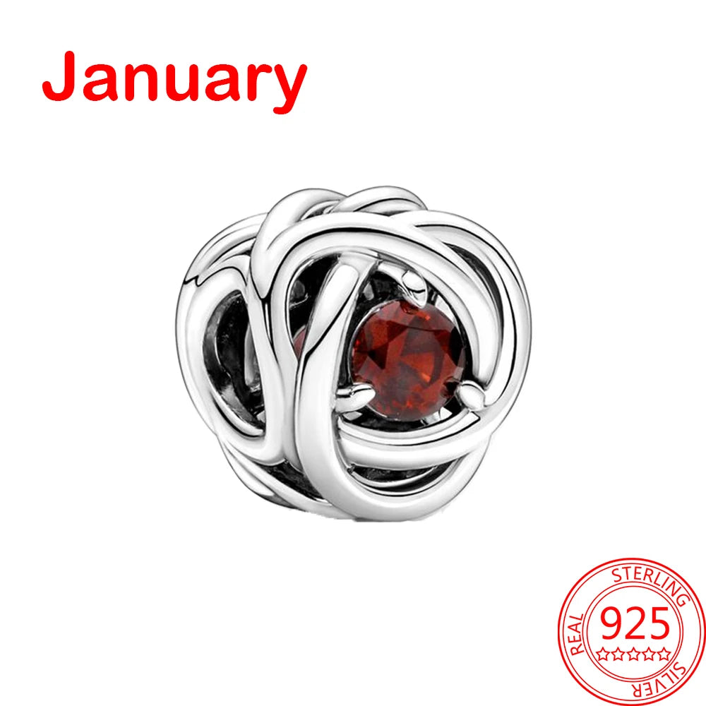 January Birthstone Eternity Circle Charms in Sterling Silver