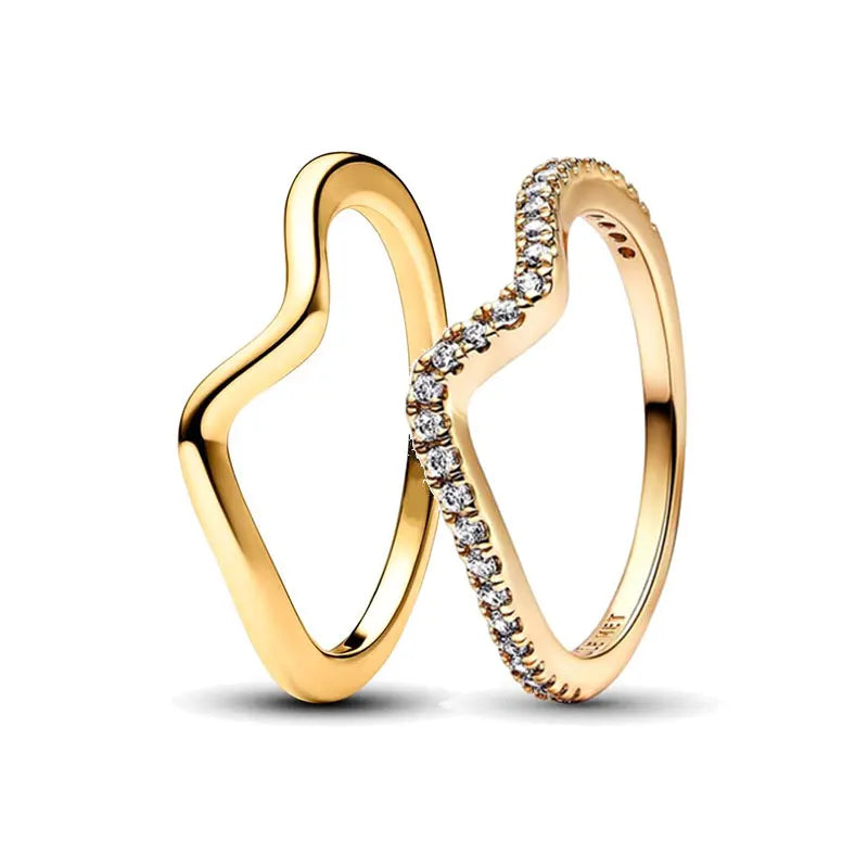 Gold Plated Wishbone Ring Set