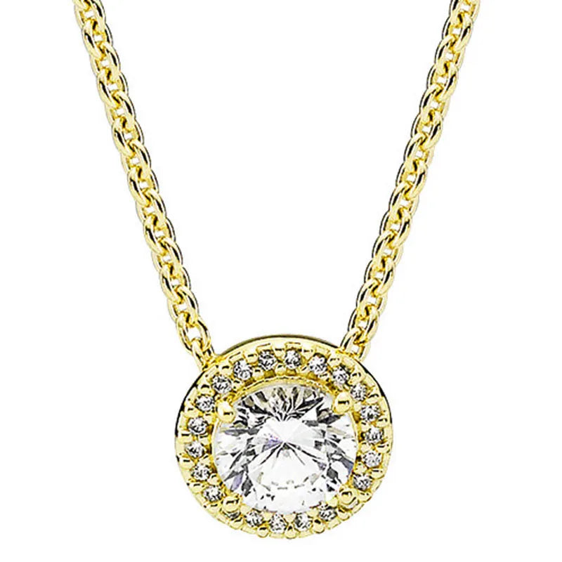 Pandora Gold Plated Sparkling Round Halo Pendant Collier Necklace at Heart Crafted Gifts