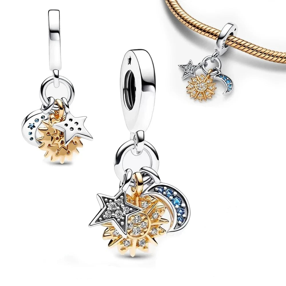 14k Gold Plated Two Tone Celestial Charms for Pandora Bracelets