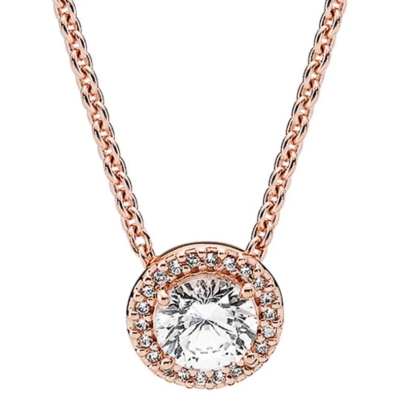 Pandora Rose Gold Plated Sparkling Round Halo Pendant Collier Necklace at Heart Crafted Gifts