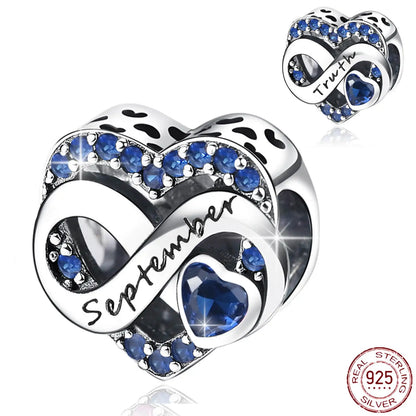 925 Sterling Silver September Birthstone Heart Bead Fits Pandora Bracelet DIY