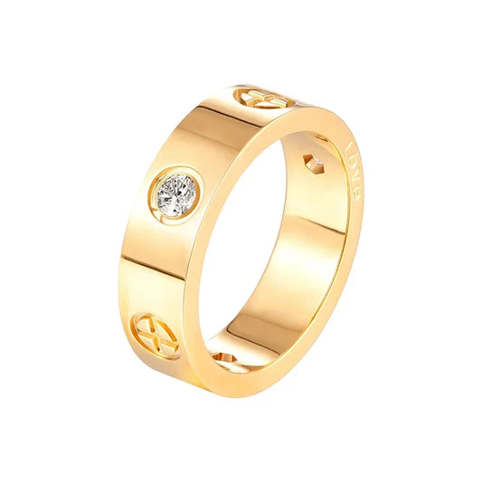 Yellow Gold Trendy Screw Motif Love Rings for Women or Men