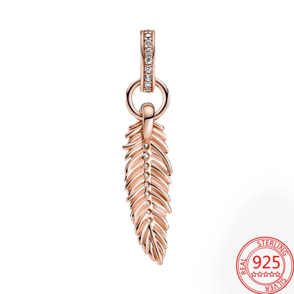 Feather Rose Gold Charms in Sterling Silver