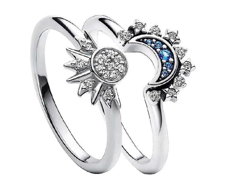 Silver Celestial Sun & Moon Ring set in 925 Sterling Silver