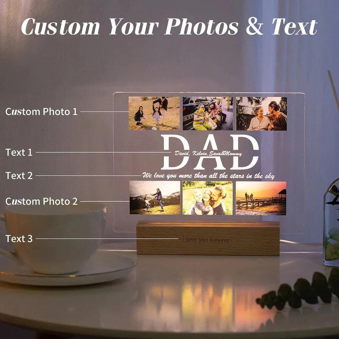 Custom Acrylic Lamp with Wooden Base: Personalized Photo & Text - Heart Crafted Gifts