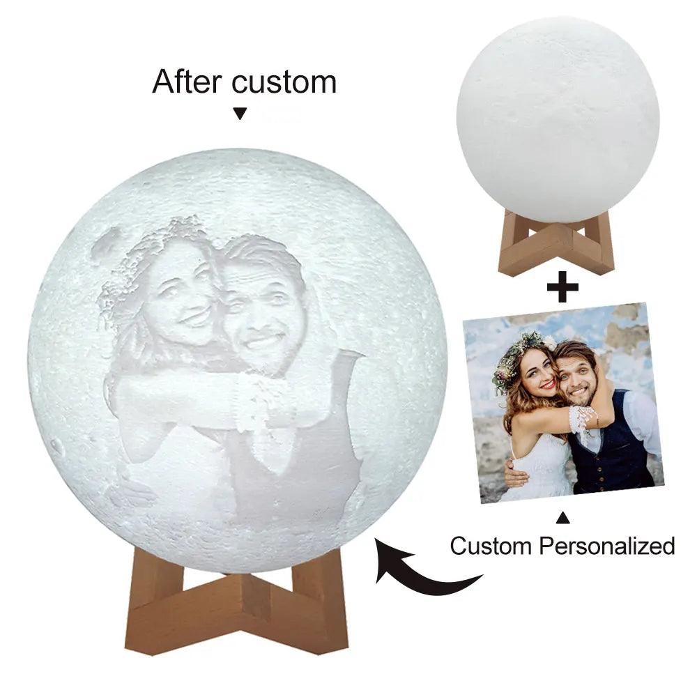 Customized 3D Printed Moon Lamp with Personalized Photo and Text - Heart Crafted Gifts