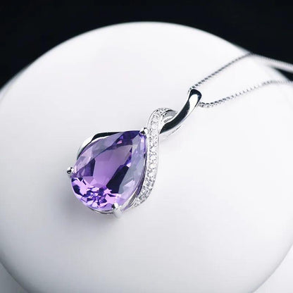 February Birthstone: Amethyst stone pendant in fine Sterling Silver Chain - Heart Crafted Gifts