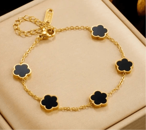 Five-Leaf Flower: Golden Charm Bracelet - Heart Crafted Gifts