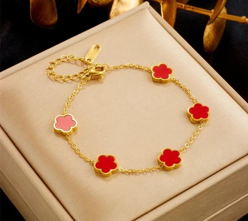 Five-Leaf Flower: Golden Charm Bracelet - Heart Crafted Gifts