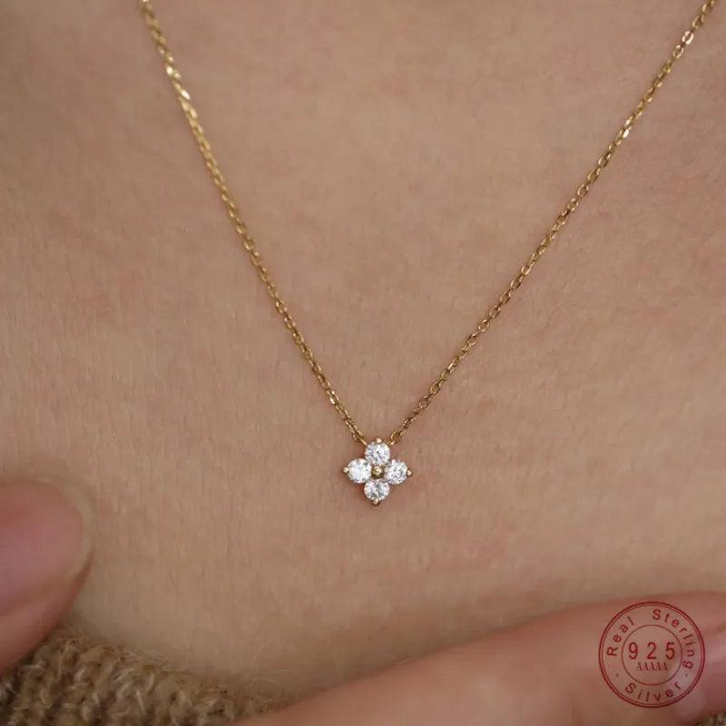 Four Leaf Flower Necklace: 18K Gold Plating on Sterling Silver - Heart Crafted Gifts