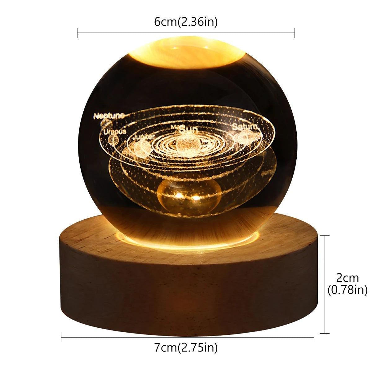 Galaxy Glass Crystal Ball Night Light with wood base: Illuminate Love - Heart Crafted Gifts