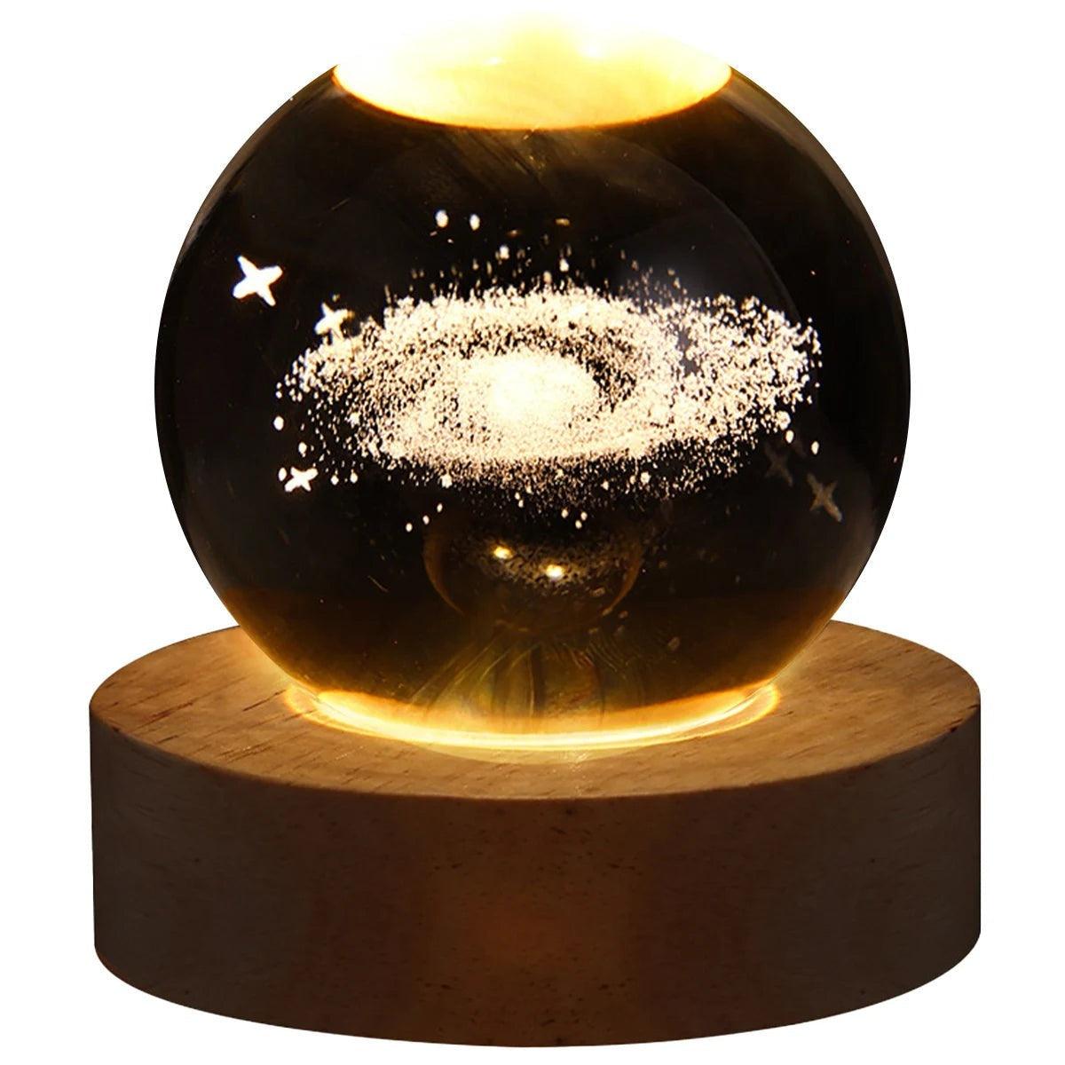 Galaxy Glass Crystal Ball Night Light with wood base: Illuminate Love - Heart Crafted Gifts