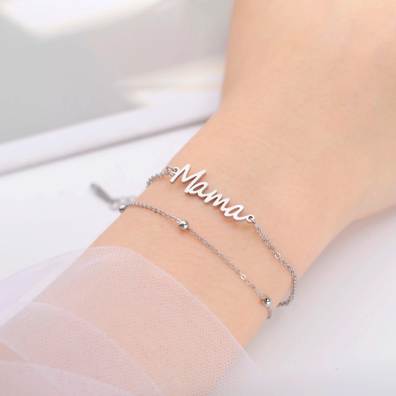 Letter 'Mama' Charm Bracelet in double Layer Chain: Mother's Day Gift - Heart Crafted Gifts
