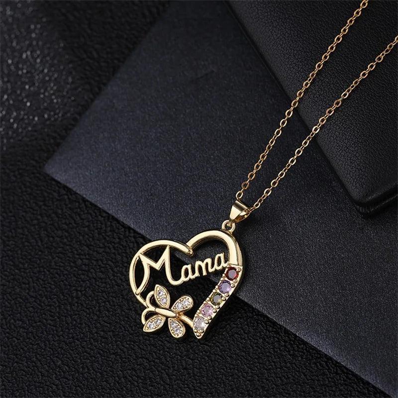 Mama Letter Heart necklace with Butterfly at Heart Crafted Gifts