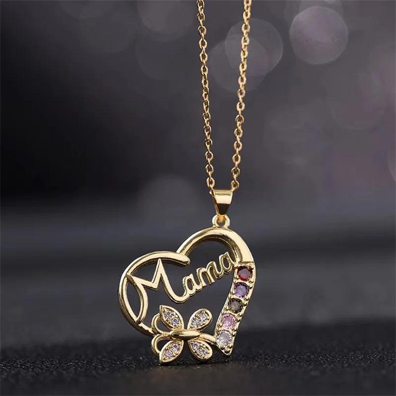 Mama's Necklace: Heart with Butterly Pendant - Heart Crafted Gifts
