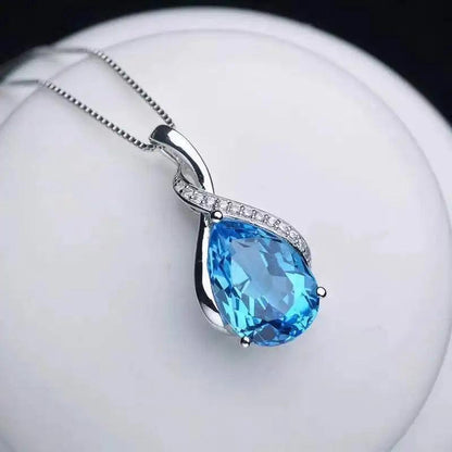 March Birthstone: Aquamarine Crystal Pendant in fine Sterling Silver Necklace - Heart Crafted Gifts