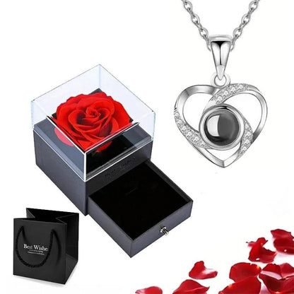 Necklace with Rose Gift Set: Expressive Love: 'I love You' Projection Necklace - Heart Crafted Gifts