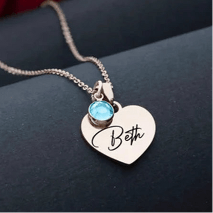 Personalized Birthstones Necklace with Name on the Pendant - Heart Crafted Gifts