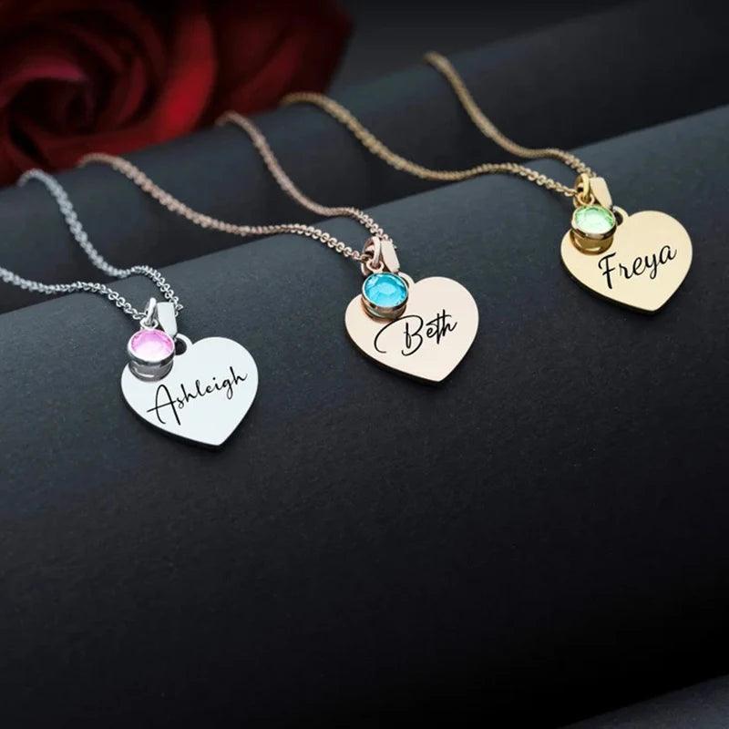 Personalized Birthstones Necklace with Name on the Pendant - Heart Crafted Gifts