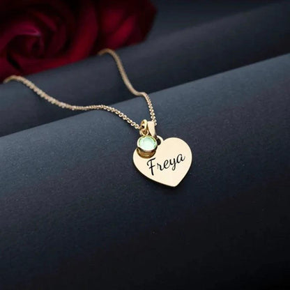 Personalized Birthstones Necklace with Name on the Pendant - Heart Crafted Gifts