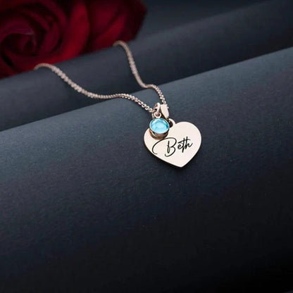 Personalized Birthstones Necklace with Name on the Pendant - Heart Crafted Gifts