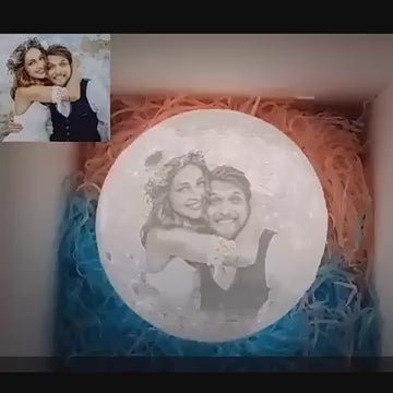Customized 3D Printed Moon Lamp with Personalized Photo and Text Video
