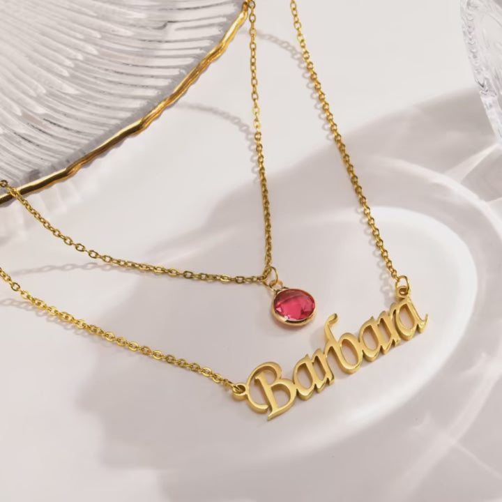 Custom Birthstone Necklace with Name Letter Pendant