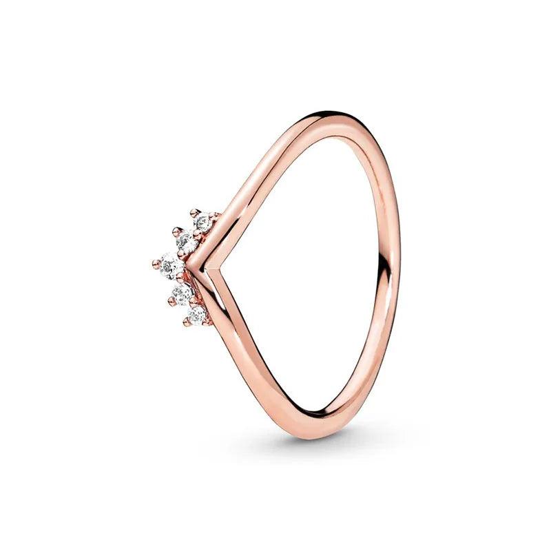 Rose Gold Plated 925 Silver Sparkling Stackable Wishbone Rings - Heart Crafted Gifts