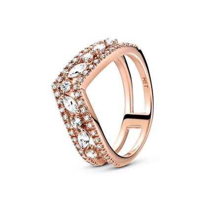 Rose Gold Plated 925 Silver Sparkling Stackable Wishbone Rings - Heart Crafted Gifts