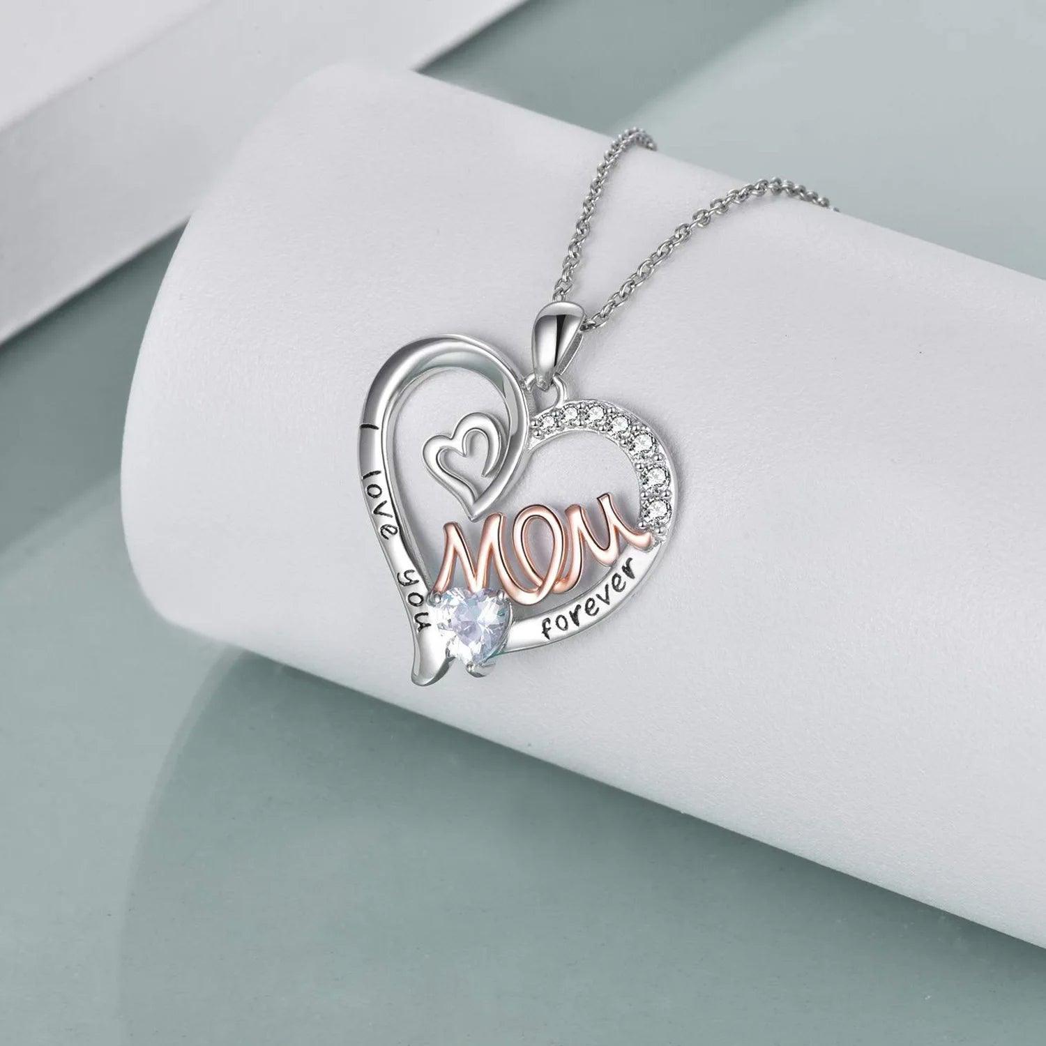 Silver Heart Pendant Necklace: "I Love you Forever Mom" - Heart Crafted Gifts