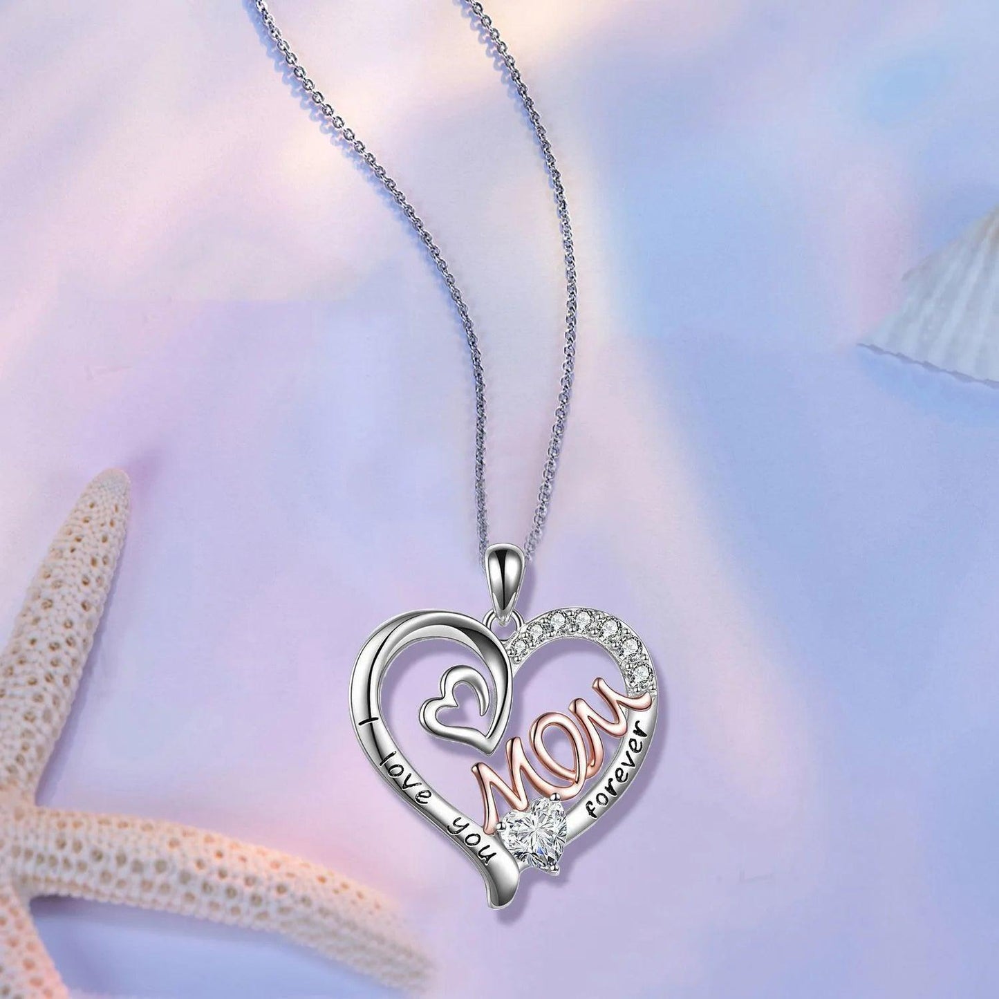 Silver Heart Pendant Necklace: "I Love you Forever Mom" - Heart Crafted Gifts