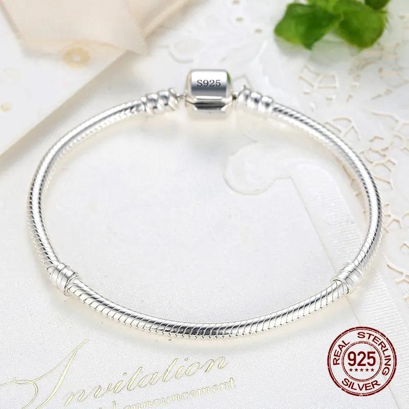 Sterling Silver Snake Chain Barrel Clasp Charm Bracelet - Heart Crafted Gifts