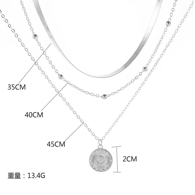 Three-Layer Round Necklace with Pendant in Sterling Silver - Heart Crafted Gifts